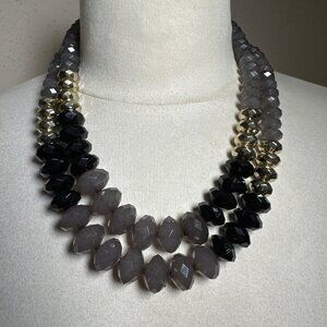 Talbots Black Gold Grey Acrylic Plastic 2 Strand Adjustable Necklace